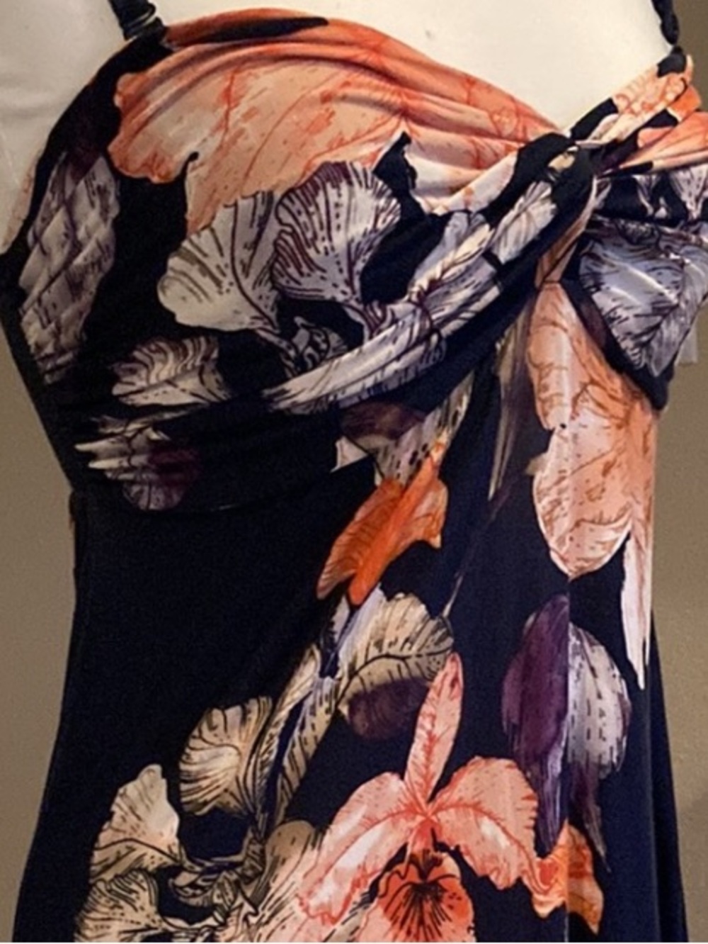 Tommy Bahama Navy Maxi Dress with Peach Floral Print - Picture 3 of 6
